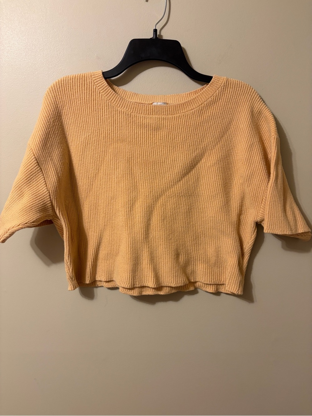 Worthington Yellow Ribbed Short-Sleeve Crop Top Women’s XL